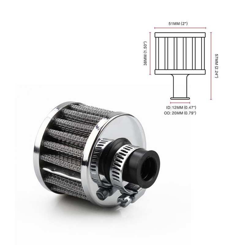Universal Interface Φίλτρα αέρα αυτοκινήτου 12mm για μοτοσικλέτα κρύου αέρα εισαγωγής υψηλής ροής Κάλυμμα εξαερισμού στροφαλοθαλάμου Μίνι φίλτρα αναπνοής