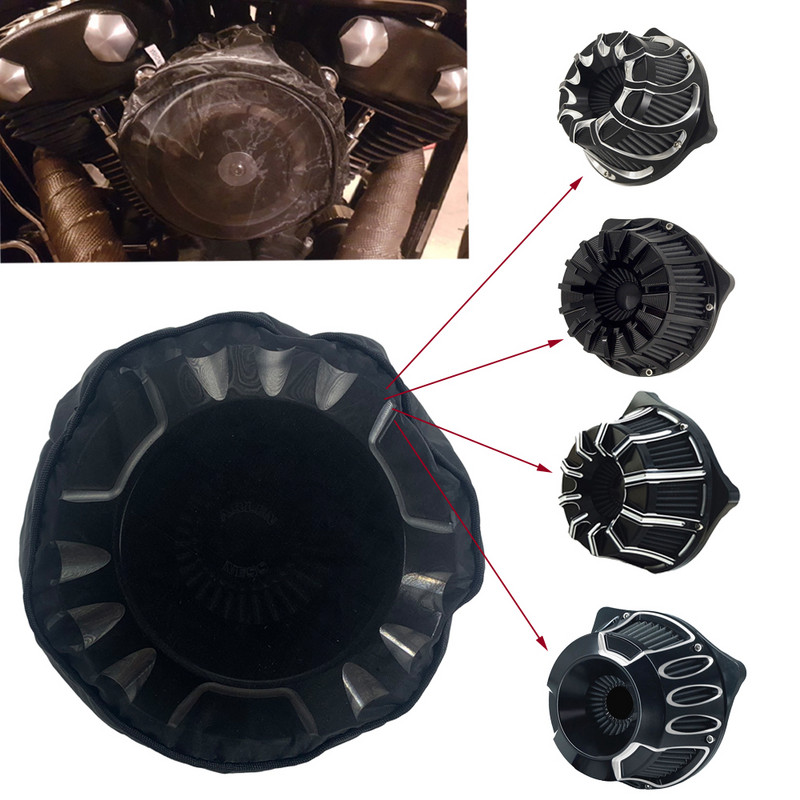 Μαύρο προστατευτικό κάλυμμα μοτοσικλέτας Φίλτρο αέρα Κάλτσα βροχής Heavy Breather για Κιτ καθαρισμού αέρα Harley Sportster Touring Dyna Softail