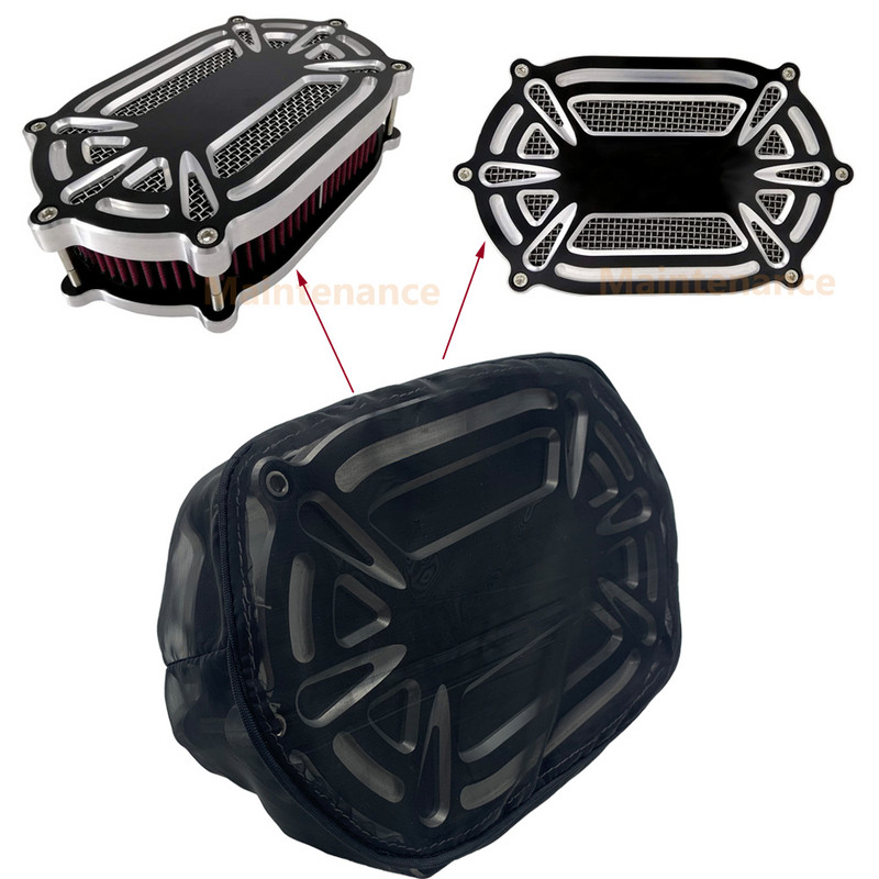 Μαύρο προστατευτικό κάλυμμα μοτοσικλέτας Φίλτρο αέρα Κάλτσα βροχής Heavy Breather για Κιτ καθαρισμού αέρα Harley Sportster Touring Dyna Softail