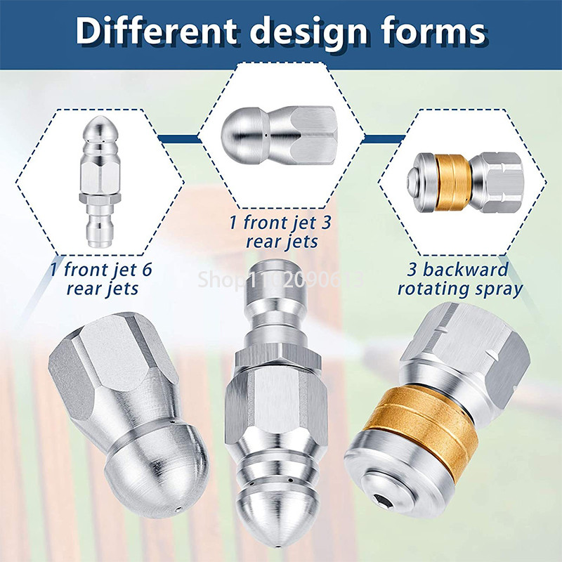 Duză de spălat 1/4 inch din oțel inoxidabil Mașină de spălat sub presiune drenaj canalizare curățare țeavă jetter pulverizare dop rapid furtun de scurgere duză instrumente