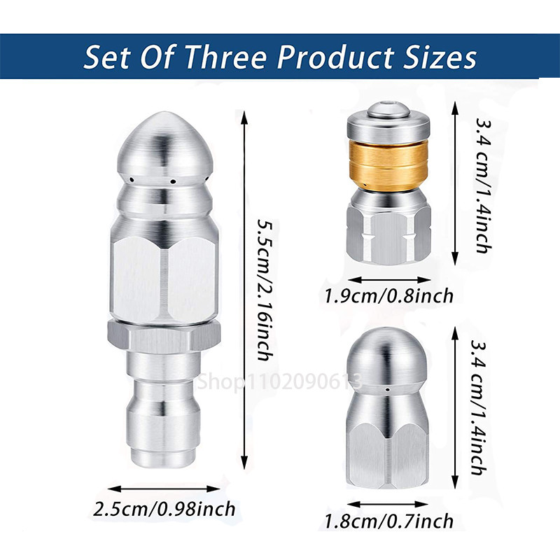 Duză de spălat 1/4 inch din oțel inoxidabil Mașină de spălat sub presiune drenaj canalizare curățare țeavă jetter pulverizare dop rapid furtun de scurgere duză instrumente