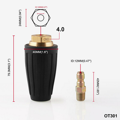 1/4 colio aukšto slėgio greito prijungimo besisukantis 360 laipsnių turbo purkštukas 3000PSI2.5-4 GPM aukšto slėgio plovimo mašinai OT301