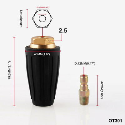 1/4 colio aukšto slėgio greito prijungimo besisukantis 360 laipsnių turbo purkštukas 3000PSI2.5-4 GPM aukšto slėgio plovimo mašinai OT301