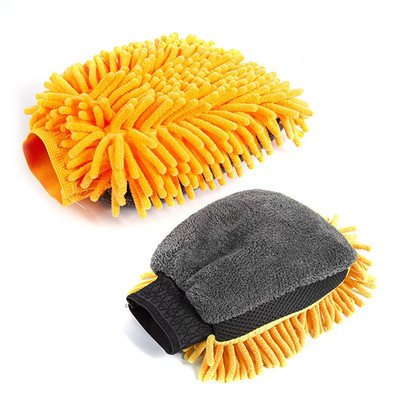 Ofertă fierbinte 2 în 1 Fibră ultrafine Chenille Microfibră Mănușă de spălat auto Manșă Suport din plasă moale fără zgârieturi pentru spălarea și curățarea auto