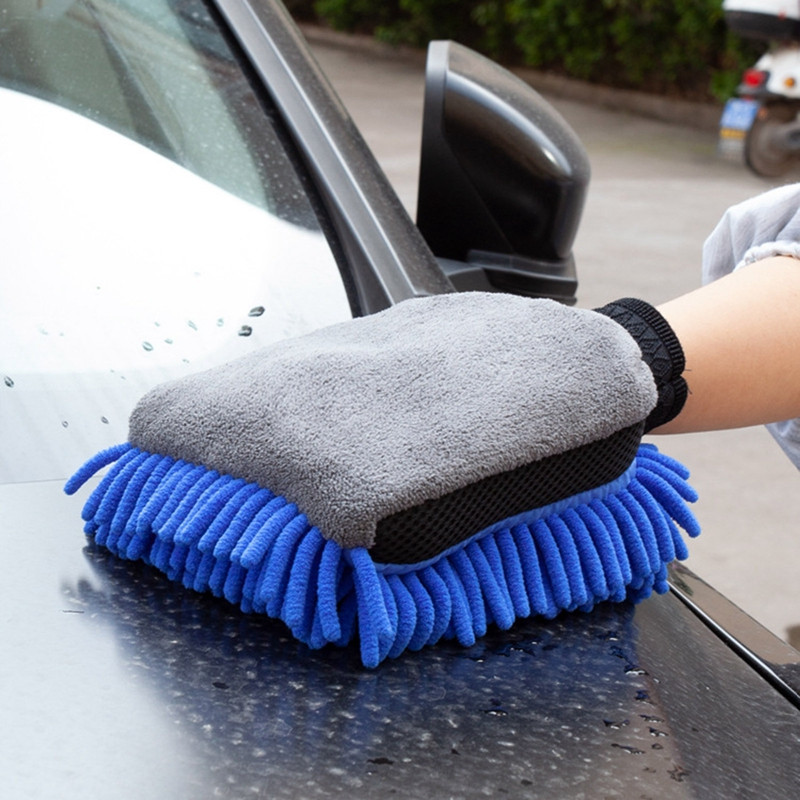 Ofertă fierbinte 2 în 1 Fibră ultrafine Chenille Microfibră Mănușă de spălat auto Manșă Suport din plasă moale fără zgârieturi pentru spălarea și curățarea auto