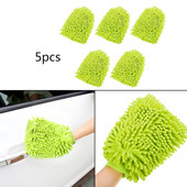 5 τμχ Πράσινο μαλακό άνετο πλύσιμο αυτοκινήτου Γάντια καθαρισμού σενίλ με ισχυρή απορρόφηση Εργαλείο αφαίρεσης σκόνης αυτοκινήτου