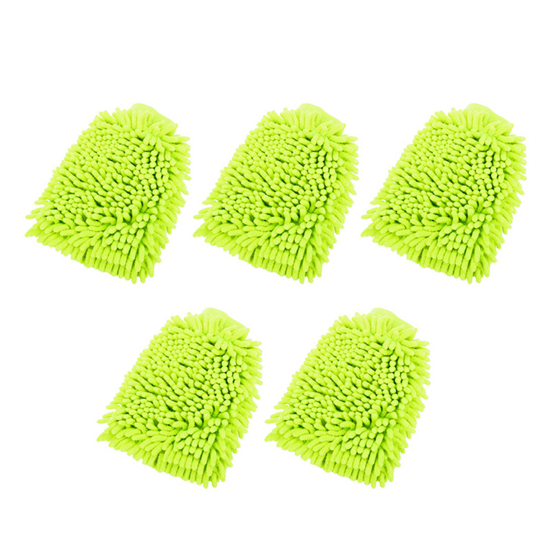 5 τμχ Πράσινο μαλακό άνετο πλύσιμο αυτοκινήτου Γάντια καθαρισμού σενίλ με ισχυρή απορρόφηση Εργαλείο αφαίρεσης σκόνης αυτοκινήτου