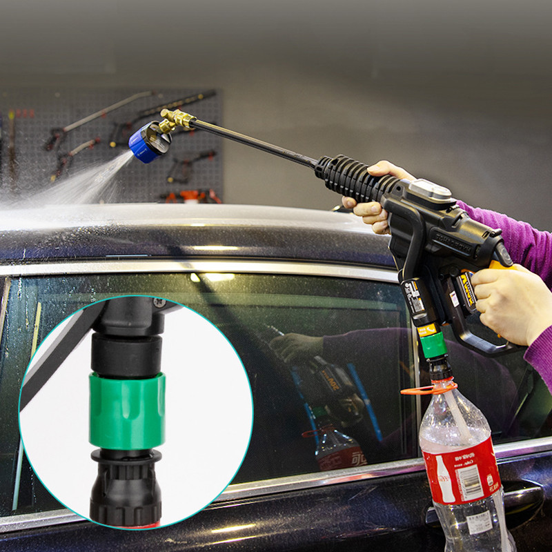 1 tk adapter liitiumpatarei pesuri püstoli jaoks koos koksipudeliga kõrgsurvepesuri püstoli vooliku kiirühendusega pesutarvikud