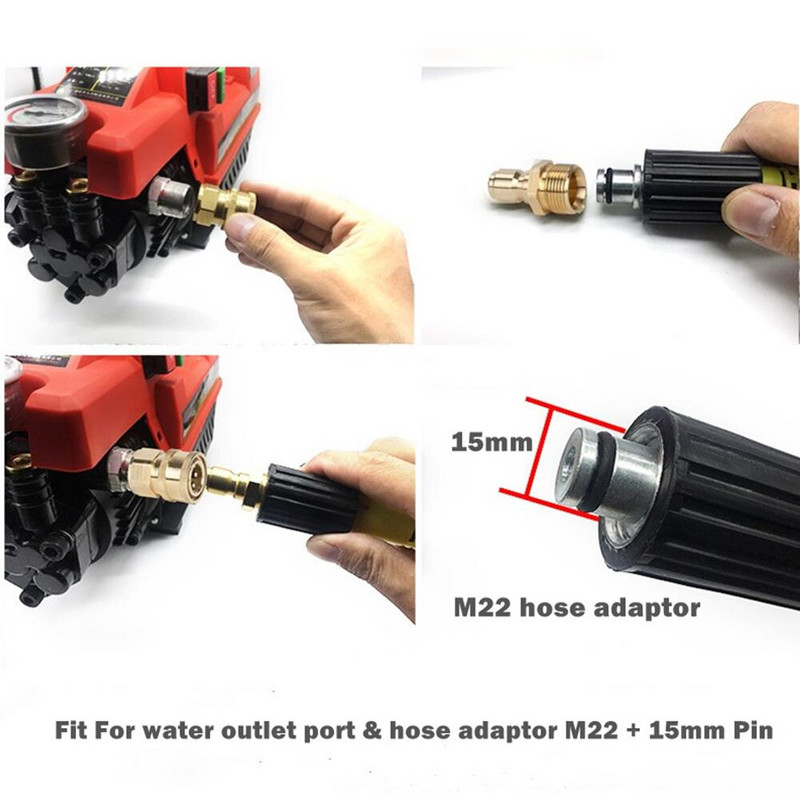 1 pereche de conector de alamă cu eliberare rapidă de 3/8 inch cu filet M22 15 mm adaptor pin pentru furtun și ieșire pentru mașina de spălat cu înaltă presiune