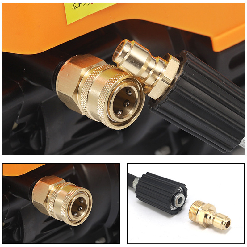 1 paar messingist 3/8-tolline kiirkinnitusühendus M22 keermega 15 mm tihvti adapteriga kõrgsurvepesuri vooliku ja väljalaskeava jaoks