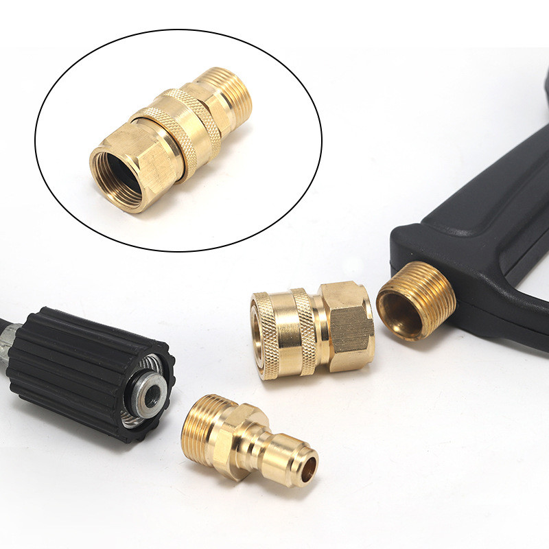 1 paar messingist 3/8-tolline kiirkinnitusühendus M22 keermega 15 mm tihvti adapteriga kõrgsurvepesuri vooliku ja väljalaskeava jaoks