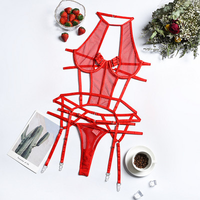 Yimunancy Set de sutien decupat în 2 piese Set de lenjerie intimă pentru femei Hallow Out Bandage Set de lenjerie sexy în 3 culori