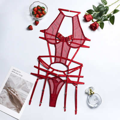 Yimunancy Set de sutien decupat în 2 piese Set de lenjerie intimă pentru femei Hallow Out Bandage Set de lenjerie sexy în 3 culori