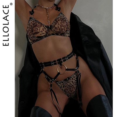 Ellolace Erotic Leopard apakšveļa Seksīga, grezna apakšveļa, caurspīdīgi krūštura kostīmi, 5 daļīgi nerātni, intīmi, grezni mežģīņu biksīšu komplekti