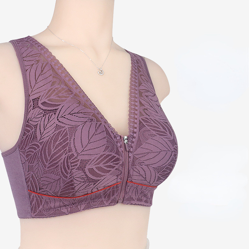 Μαλακό Βαμβακερό Κύπελλο Μπροστινό Φερμουάρ Μεσαίωνα Γυναικεία Εσώρουχα Χωρίς Ατσάλινο Δαχτυλίδι Γιλέκο Δαντέλα Εσώρουχα Σουτιέν μεγάλου μεγέθους