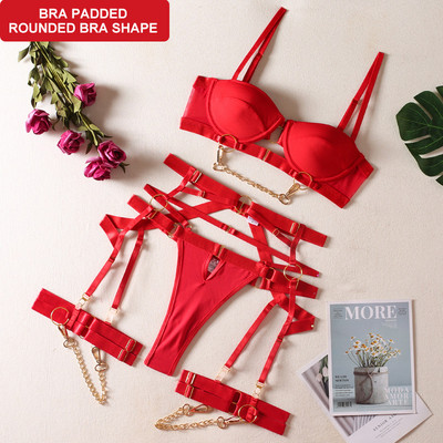 Ellolace Fine Lingerie Seksikas väljamõeldud aluspesu 5-osaline õrn ja luksuslik erootiline komplekt rinnahoidja ja sukkpükste komplektiga sukapaelad intiimsed