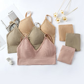 Õmblusteta seksikas aluspesukomplekt naiste rinnahoidja ülikond, suures suuruses triibuline pesu aluspüksid, V-kaelusega juhtmevabad rinnahoidjad ja püksikud 2 tk