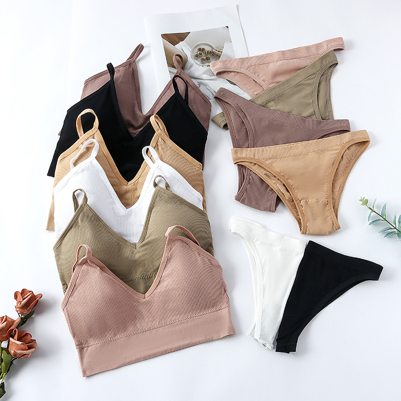 Õmblusteta seksikas aluspesukomplekt naiste rinnahoidja ülikond, suures suuruses triibuline pesu aluspüksid, V-kaelusega juhtmevabad rinnahoidjad ja püksikud 2 tk