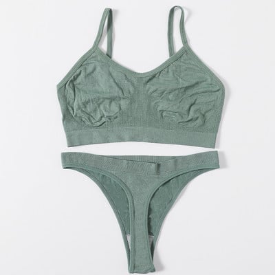 Σέξι γυναικείο σετ σουτιέν χωρίς ραφή Σετ σουτιέν και εσώρουχα Σέξι σετ εσωρούχων Rib Crop Top Γυναικείο σουτιέν Εσώρουχα γυμναστικής με στρινγκ χαμηλής μέσης