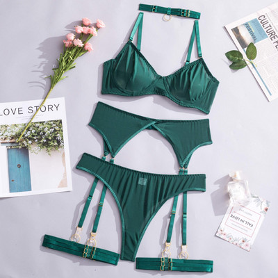 Yimunancy 4-dijelni čipkasti grudnjak Komplet ženskih mrežastih gaćica Komplet donjeg rublja 8 boja proziran seksi komplet donjeg rublja