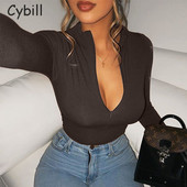 Φορμάκι Cybill Zipper Μακρύ μανίκι Bodycon Γυναικείο Φθινοπωρινό Φορμάκι με φερμουάρ Γυναικείο χειμερινό σώμα Γυναικείο μαύρο τοπ
