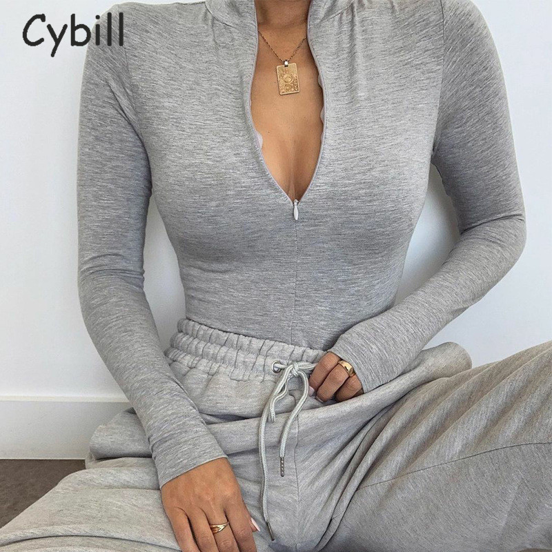 Φορμάκι Cybill Zipper Μακρύ μανίκι Bodycon Γυναικείο Φθινοπωρινό Φορμάκι με φερμουάρ Γυναικείο χειμερινό σώμα Γυναικείο μαύρο τοπ