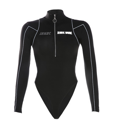 Rockmore Body cu mânecă lungă, cu dungi reflectorizante, cu fermoar, pentru femei, cu litere imprimate, pentru dama, haine de stradă, toamnă iarnă