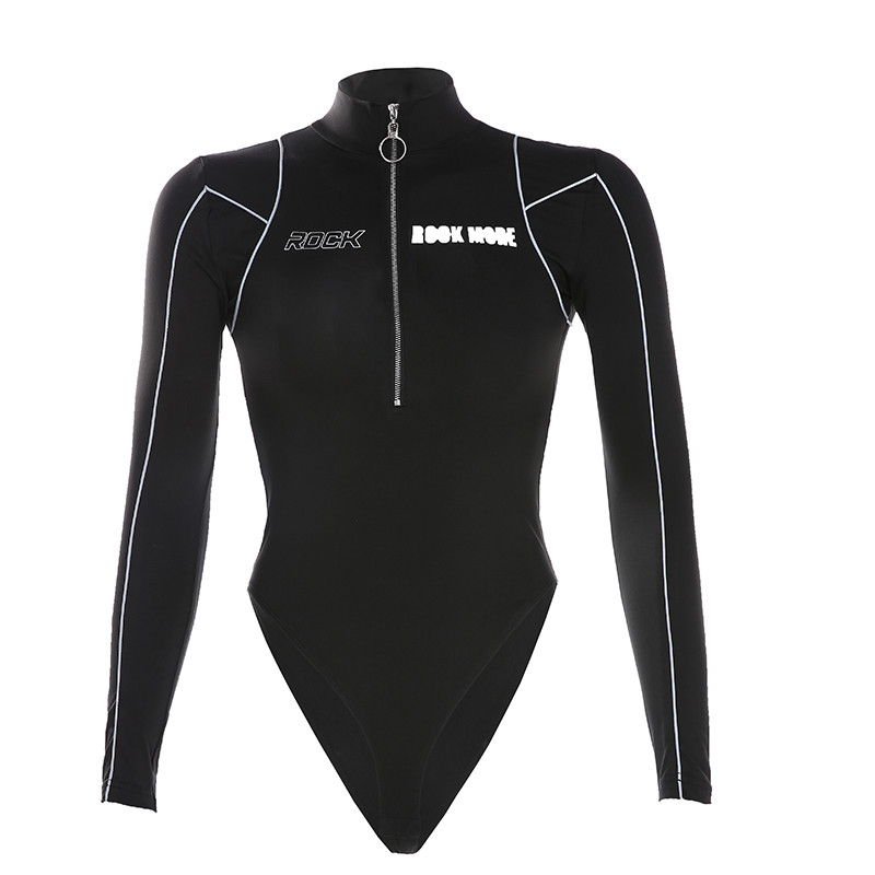 Rockmore Body cu mânecă lungă, cu dungi reflectorizante, cu fermoar, pentru femei, cu litere imprimate, pentru dama, haine de stradă, toamnă iarnă