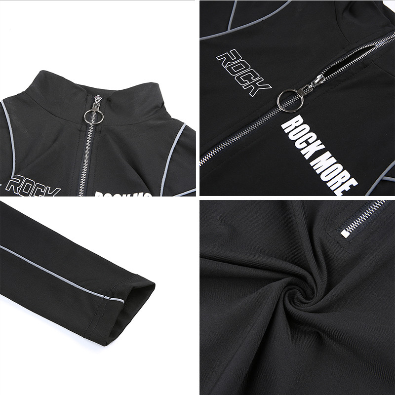 Rockmore Body cu mânecă lungă, cu dungi reflectorizante, cu fermoar, pentru femei, cu litere imprimate, pentru dama, haine de stradă, toamnă iarnă