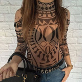 Γυναικεία στάμπα Totem Φορμάκια Μακρυμάνικα Romper Bodysuit Stretch Leotard μπλούζες Λεπτό παντελόνι Femme Νέο