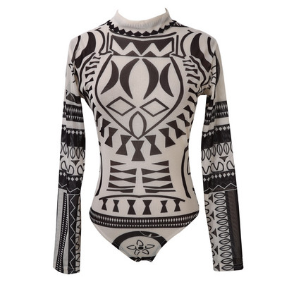 Γυναικεία στάμπα Totem Φορμάκια Μακρυμάνικα Romper Bodysuit Stretch Leotard μπλούζες Λεπτό παντελόνι Femme Νέο