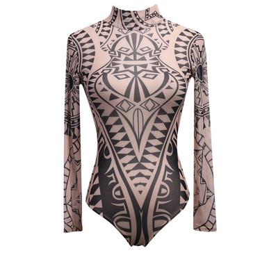 Γυναικεία στάμπα Totem Φορμάκια Μακρυμάνικα Romper Bodysuit Stretch Leotard μπλούζες Λεπτό παντελόνι Femme Νέο