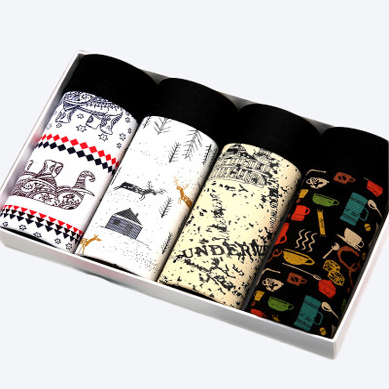 4 buc./lot Lenjerie de corp pentru bărbați Boxeri Chiloți imprimați la modă Chiloți pentru bărbați Boxer Pantaloni scurti de marca confortabili