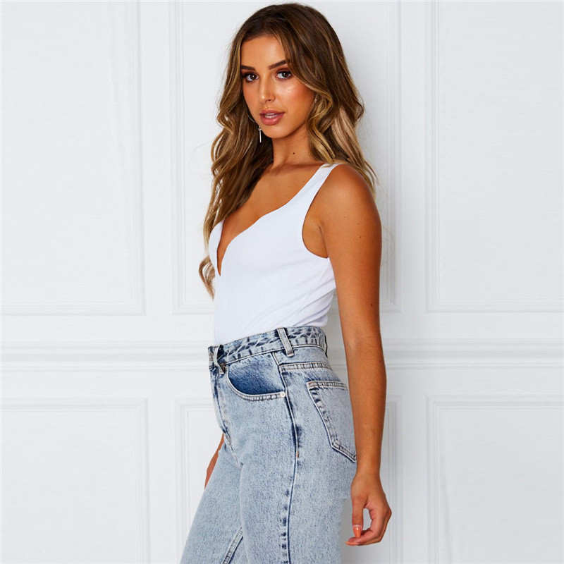 Salopete de fitness cu decolteu în V adânc, body sexy, fără mâneci, pentru femei, de vară, alb, fără spate, cu spate, fără mâneci, cu spatele deschis