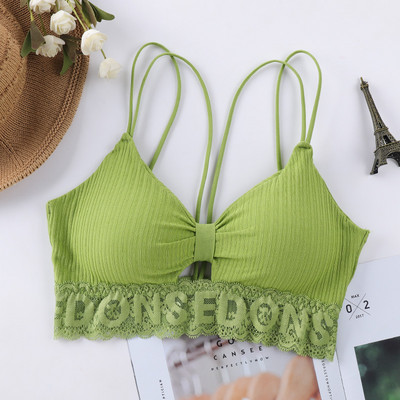 Maieu cu spate deschis pentru femei Bralette Crop top fără fir Lenjerie intima din dantelă Fete Sbackless Lenjerie sexy Camolă căptușită