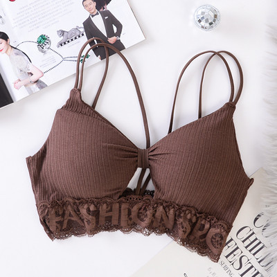 Maieu cu spate deschis pentru femei Bralette Crop top fără fir Lenjerie intima din dantelă Fete Sbackless Lenjerie sexy Camolă căptușită
