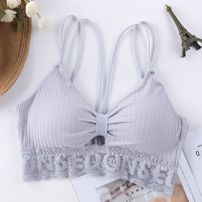 Maieu cu spate deschis pentru femei Bralette Crop top fără fir Lenjerie intima din dantelă Fete Sbackless Lenjerie sexy Camolă căptușită