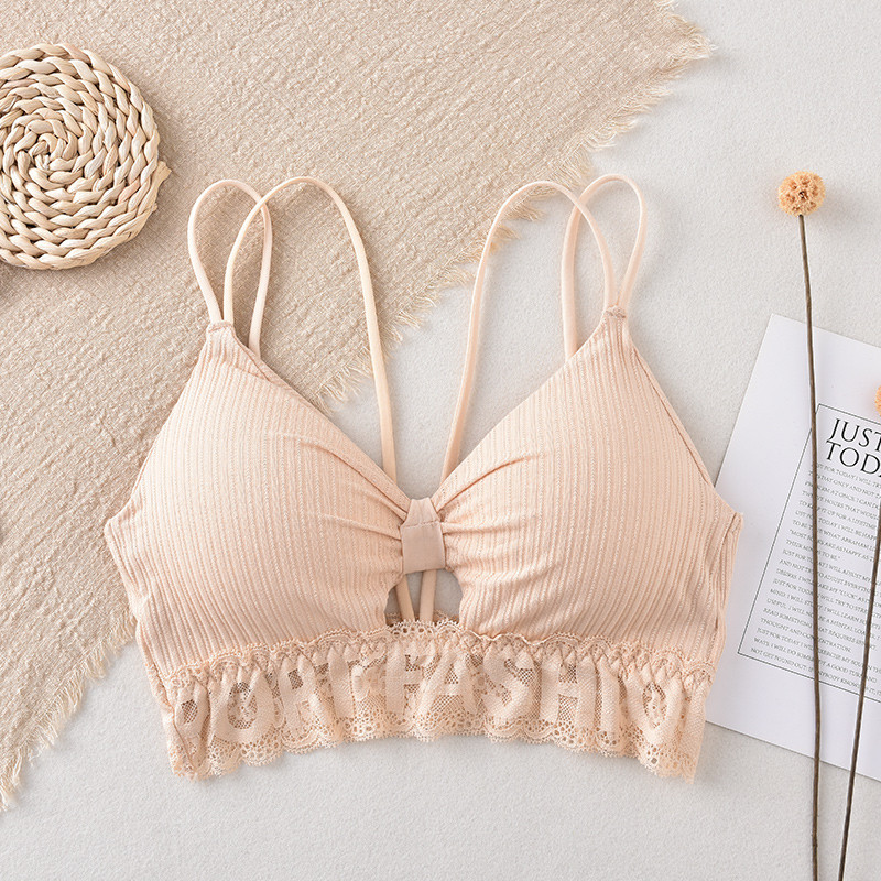 Maieu cu spate deschis pentru femei Bralette Crop top fără fir Lenjerie intima din dantelă Fete Sbackless Lenjerie sexy Camolă căptușită
