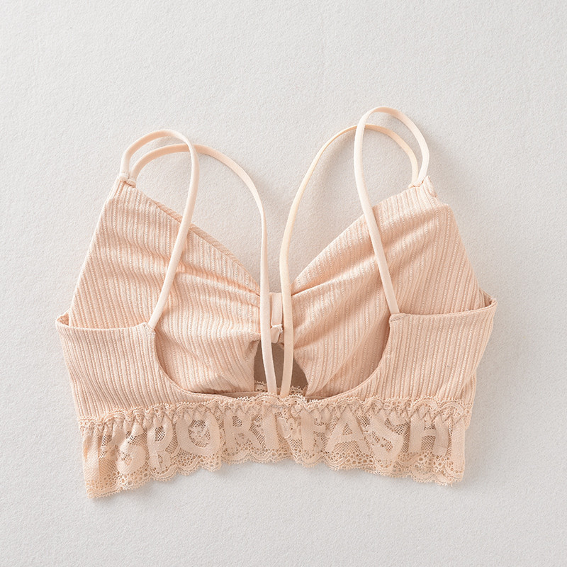 Maieu cu spate deschis pentru femei Bralette Crop top fără fir Lenjerie intima din dantelă Fete Sbackless Lenjerie sexy Camolă căptușită