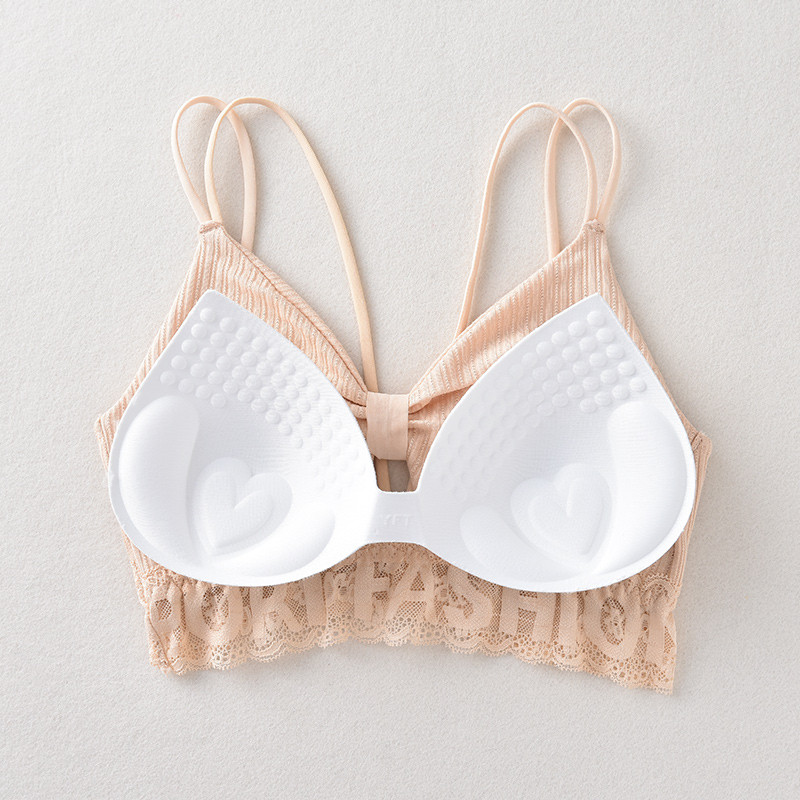 Maieu cu spate deschis pentru femei Bralette Crop top fără fir Lenjerie intima din dantelă Fete Sbackless Lenjerie sexy Camolă căptușită