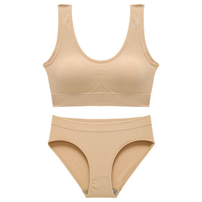 Set de topuri sexy fără sudură Chiloți cu talie înaltă Costum de lenjerie de corp fără fir pentru femei Set de sutiene căptușite moale Bralette fără spate Lenjerie