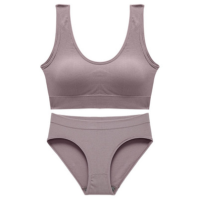 Set de topuri sexy fără sudură Chiloți cu talie înaltă Costum de lenjerie de corp fără fir pentru femei Set de sutiene căptușite moale Bralette fără spate Lenjerie