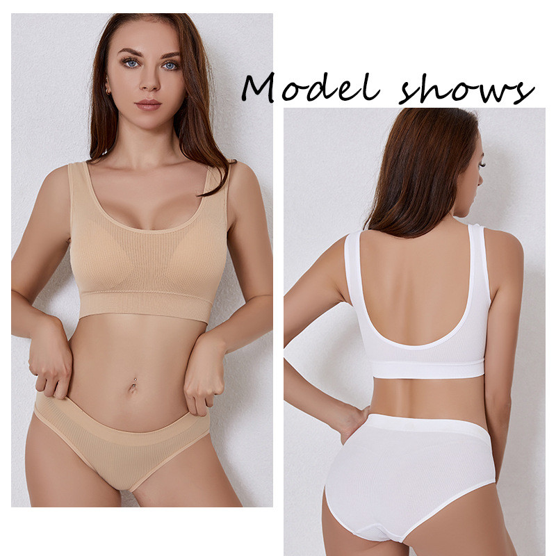 Set de topuri sexy fără sudură Chiloți cu talie înaltă Costum de lenjerie de corp fără fir pentru femei Set de sutiene căptușite moale Bralette fără spate Lenjerie