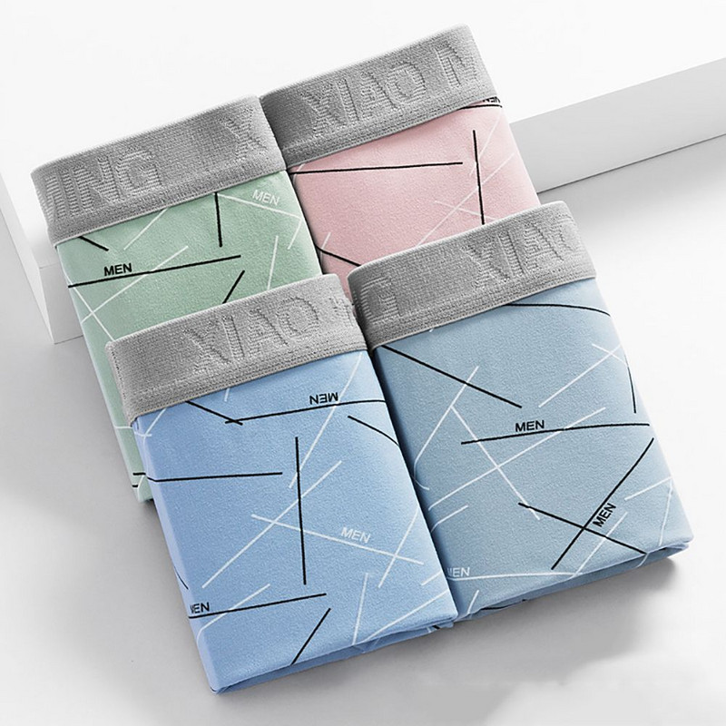 Meeste Bokserpüksid Aluspüksid Aluspüksid Kirjaga Geomeetriline Line Meeste Bokser Aluspesu Puuvill Meestele Seksikad püksid Suured Pehmed