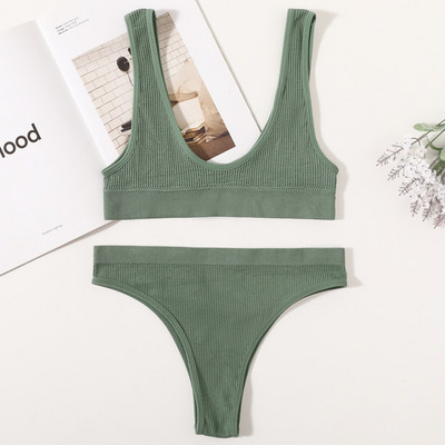 Γυναικείο Σετ σουτιέν χωρίς ραφές Σέξι στρινγκ με βαμβακερό εσώρουχο σύρμα χωρίς ραβδώσεις Bralette Brassiere Γυναικεία εσώρουχα