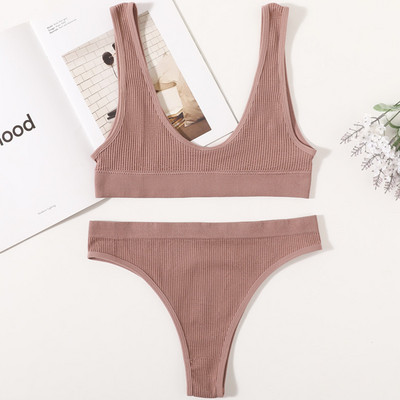 Γυναικείο Σετ σουτιέν χωρίς ραφές Σέξι στρινγκ με βαμβακερό εσώρουχο σύρμα χωρίς ραβδώσεις Bralette Brassiere Γυναικεία εσώρουχα