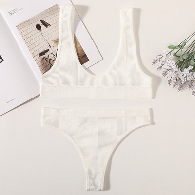 Γυναικείο Σετ σουτιέν χωρίς ραφές Σέξι στρινγκ με βαμβακερό εσώρουχο σύρμα χωρίς ραβδώσεις Bralette Brassiere Γυναικεία εσώρουχα