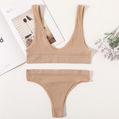 Γυναικείο Σετ σουτιέν χωρίς ραφές Σέξι στρινγκ με βαμβακερό εσώρουχο σύρμα χωρίς ραβδώσεις Bralette Brassiere Γυναικεία εσώρουχα