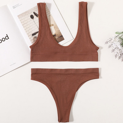 Γυναικείο Σετ σουτιέν χωρίς ραφές Σέξι στρινγκ με βαμβακερό εσώρουχο σύρμα χωρίς ραβδώσεις Bralette Brassiere Γυναικεία εσώρουχα