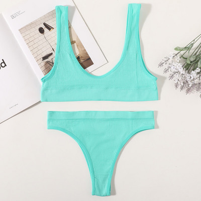 Γυναικείο Σετ σουτιέν χωρίς ραφές Σέξι στρινγκ με βαμβακερό εσώρουχο σύρμα χωρίς ραβδώσεις Bralette Brassiere Γυναικεία εσώρουχα